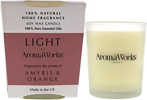 Aromaworks Light Range Amyris ונר כתום | יוצר אווירה משפרת רגועה | מספק תחושת אושר | מבושל באופן טבעי | שמנים אתרים טהורים | 2.64